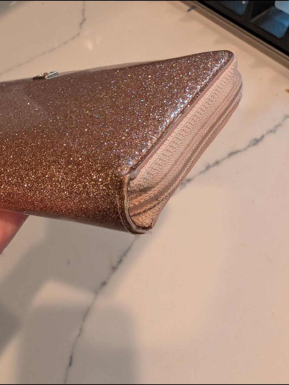 kate spade Rose Gold Glitter Zip Around Wallet - Picture 3 of 4